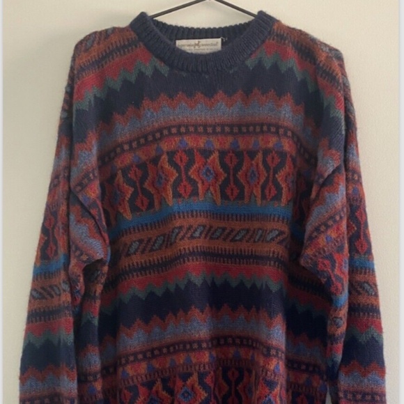VINTAGE THE PERUVIAN CONNECTION HANDMADE 100% ALPACA  COLORFUL COSBY SWEATER MED - Picture 1 of 7